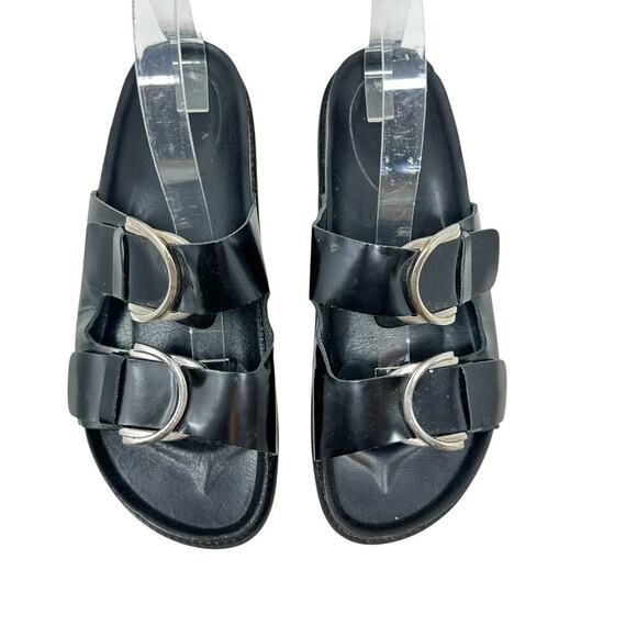Zara Slide Sandals Buckles Double Strap Faux Leather Black Size 41 US 10 - Picture 2 of 14